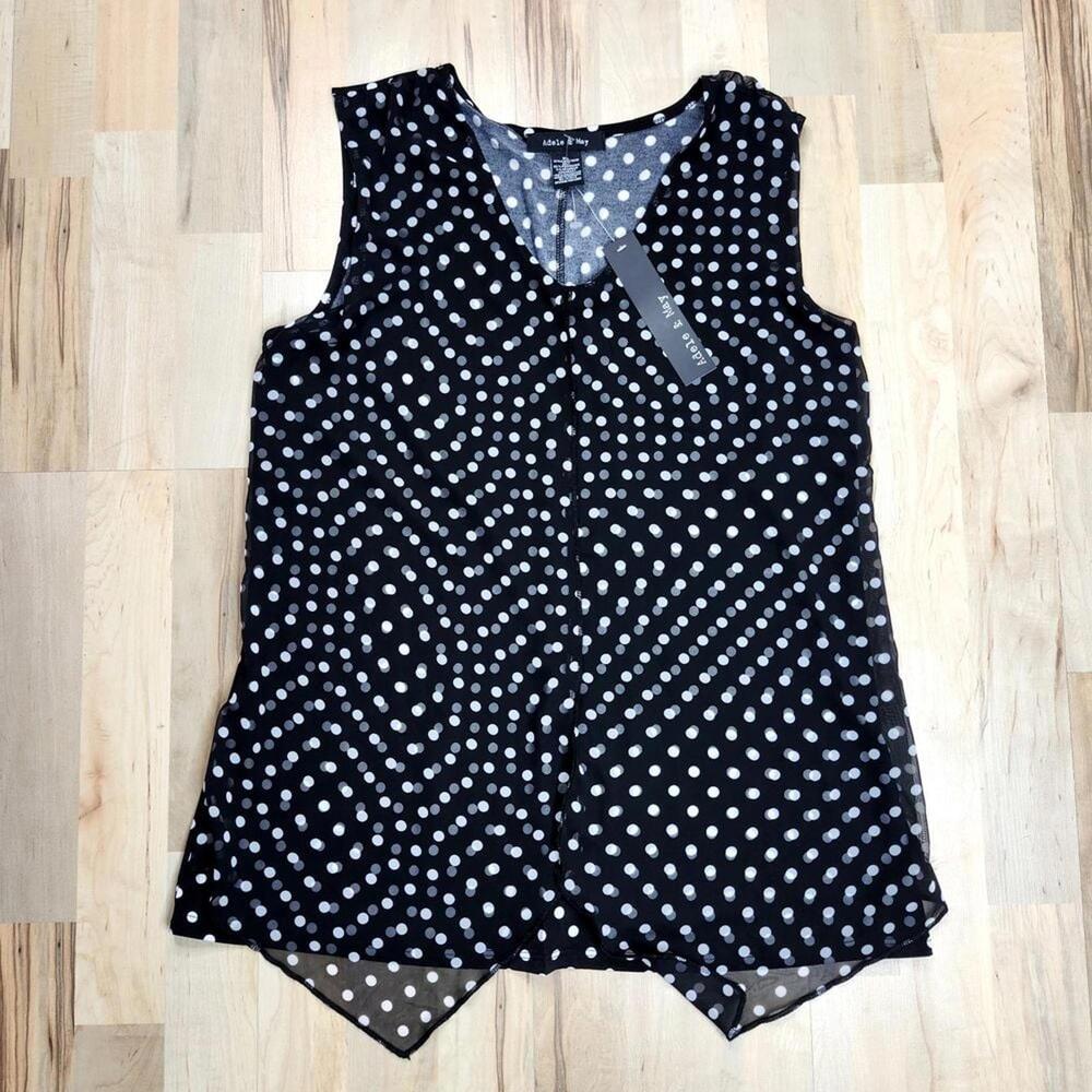NWT Adele & May Black and White Polka Dot Sleeveless Tank Top, XL